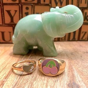 Gold Tone Cherry and Heart Ring Set